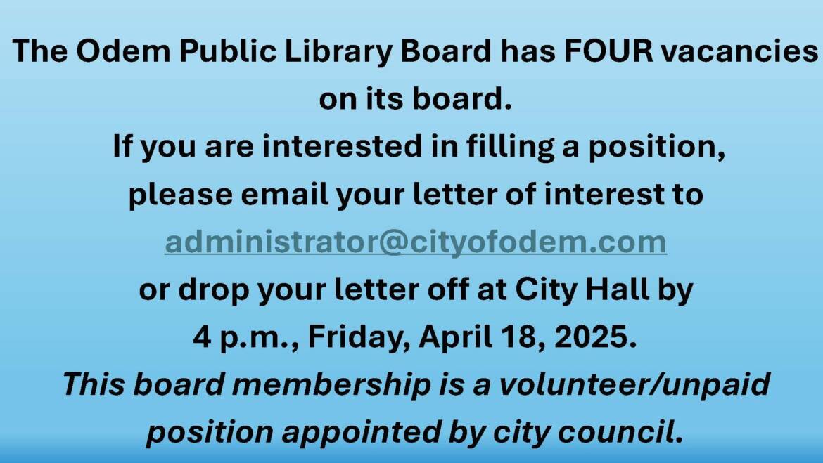 Odem Public Library – Open Vacancies